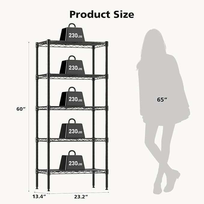 DUMOS 5-Tier Metal Wire Storage Shelves, Adjustable Standing Storage Rack Shelf - Image 3