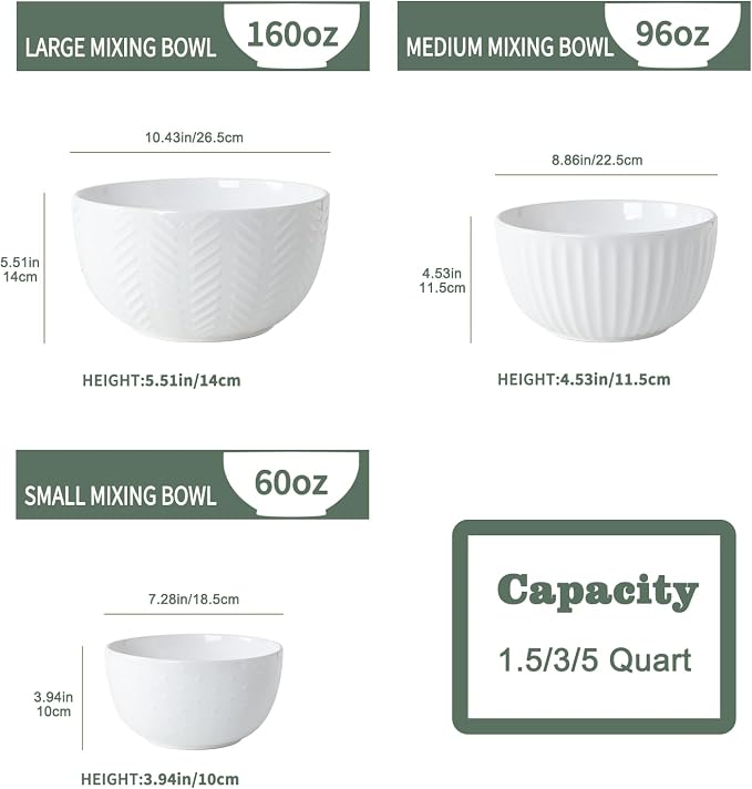 HAPPY KIT Ceramic Mixing Bowls Set, Nesting Bowls Set - Image 5