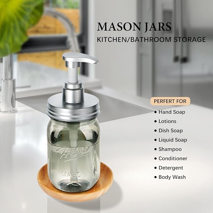 Amolliar Plastic Mason Jar Soap Dispenser - Image 6