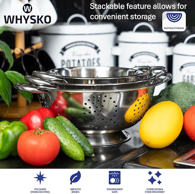 Whysko 3 Pack Stainless Steel Colanders - 5 Qt - Image 4