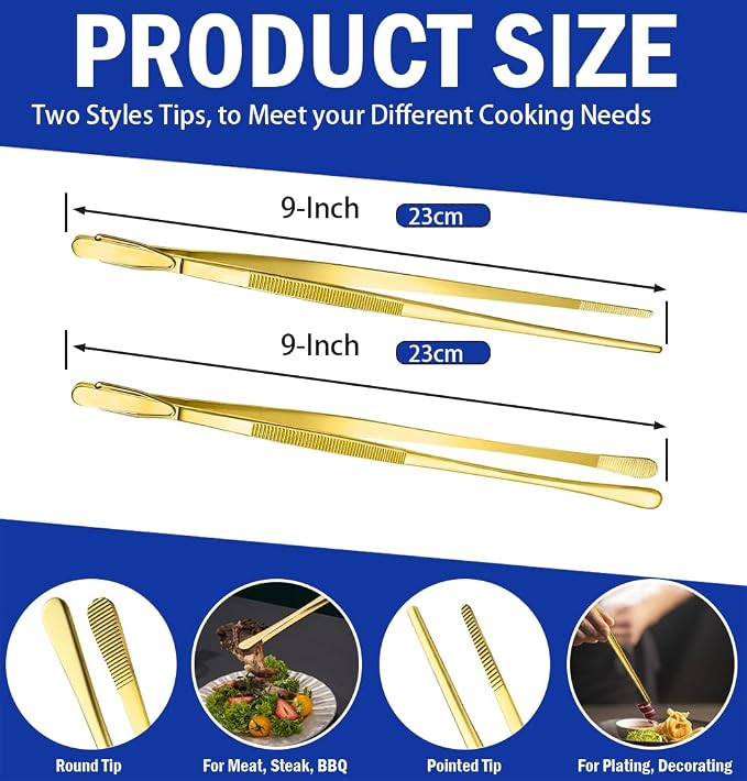 JETKONG 2 Pcs 9-Inch Cooking Tweezers Stainless Steel Food Tweezers Kitchen - Image 3