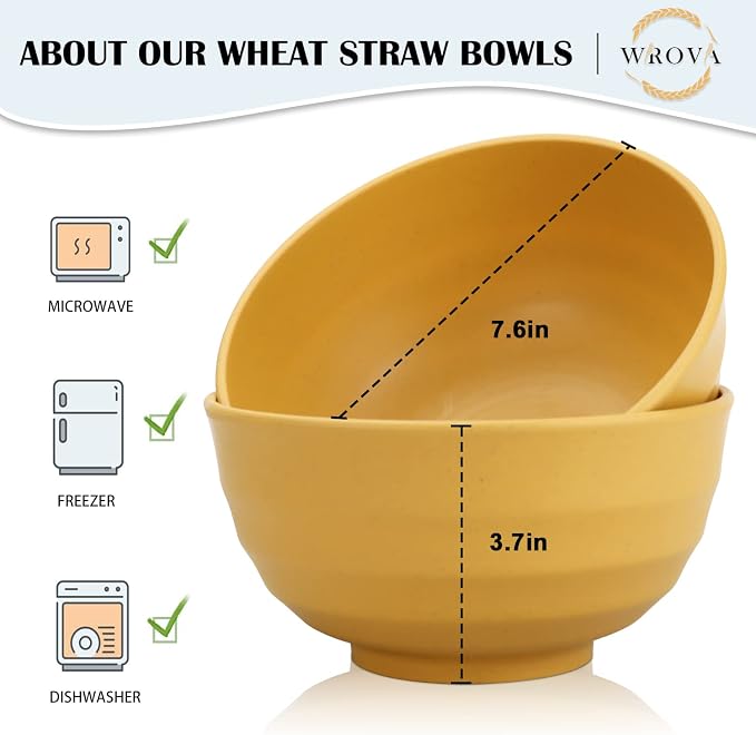 Wheat Straw Bowls Set 60 OZ Unbreakable Large Cereal Bowls Set of 6 Microwave - Image 2