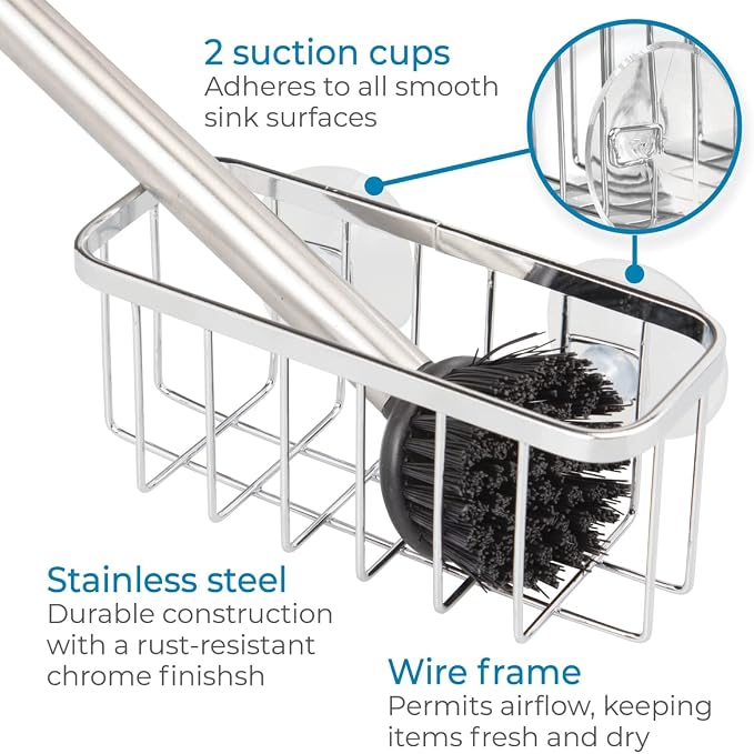 iDesign Stainless Steel Suction Sponge Holder, Kitchen Sink Sponge Caddy - Image 3