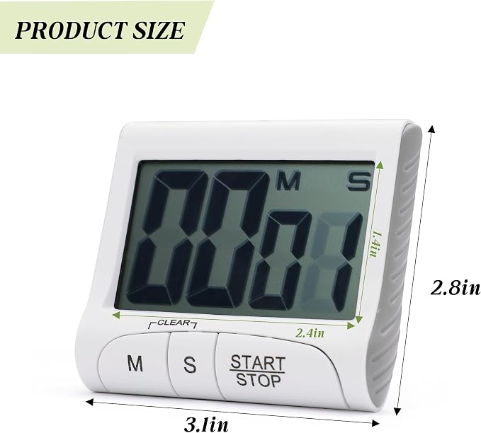 Large LCD Display Kitchen Timer -Magnetic Digital Timers, Loud Alarm, Memory - Image 9