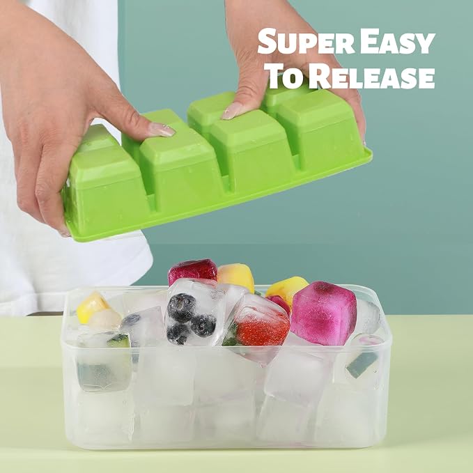 Ice Trays for Freezer with Lid and Bin, JRISBO 6 Pack Silicone Ice Cube Tray - Image 2