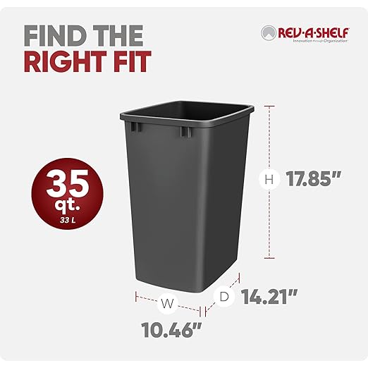 Rev-A-Shelf 2-Pack 35 Quart Polymer Replacement Trash Bin, Recycle Waste - Image 3