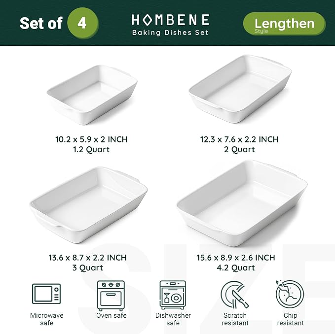 HOMBENE Baking Dish Set for 4, Ceramic Bakeware Sets - Image 2