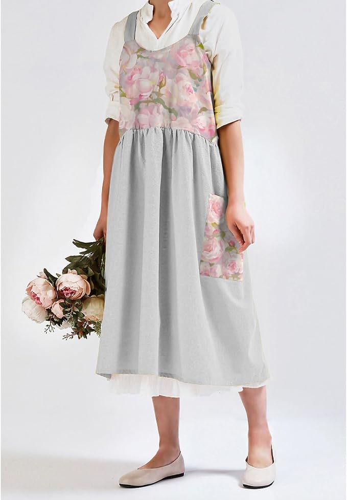 Uaussi Cotton Linen Apron Cross Back Work Apron - Image 6