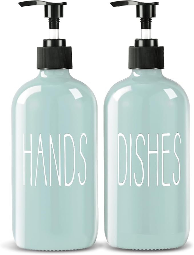COHOSEGE Glass Soap Dispenser Set 2 Pack, 16 Oz Dish Soap Dispenser by COHOSEGE