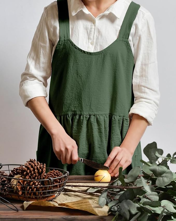 Uaussi Cotton Linen Apron Cross Back Work Apron - Image 4