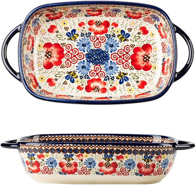 Vintage Flowers Style Ceramic Bakeware Casserole Dish Baking Pan Lasagna Pans by Bicuzat