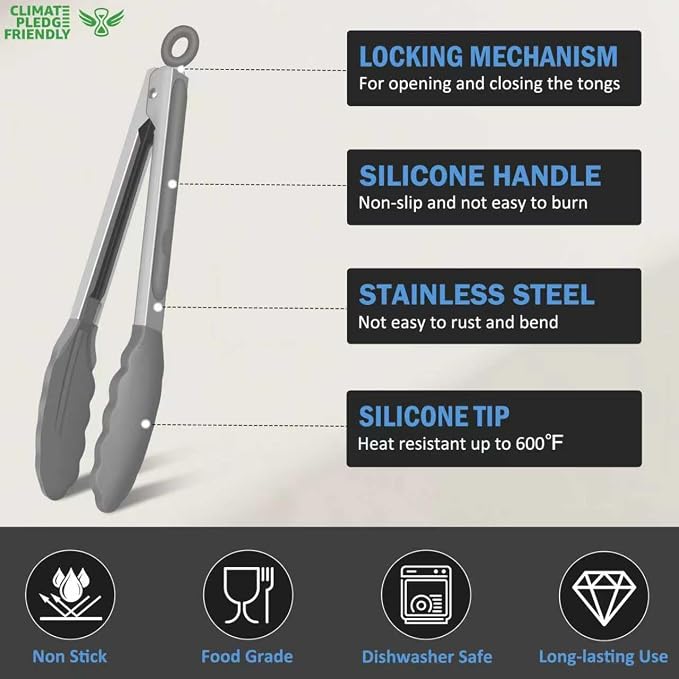 Tongs for Cooking, 600ºF High Heat-Resistant Stainless Steel Kitchen Tongs - Image 3