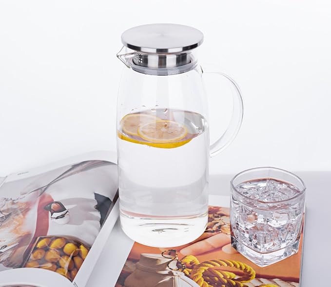 60 Ounces Glass Pitcher with Lid, Hot/Cold Water Jug, Juice and Iced Tea - Image 2