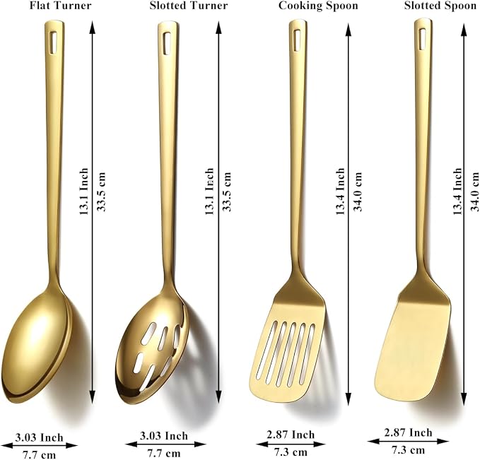 Homquen Gold Kitchen Utensils Set 4pcs, Titanium Gold Plating Stainless Steel - Image 2