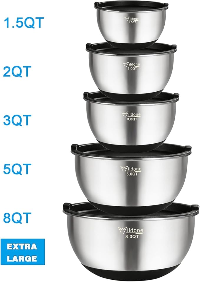 Wildone Mixing Bowls with Airtight Lids, Stainless Steel Nesting Mixing Bowls - Image 2