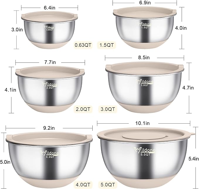 Wildone Mixing Bowls with Airtight Lids, with 3 Grater Attachments, Scale Marks - Image 2