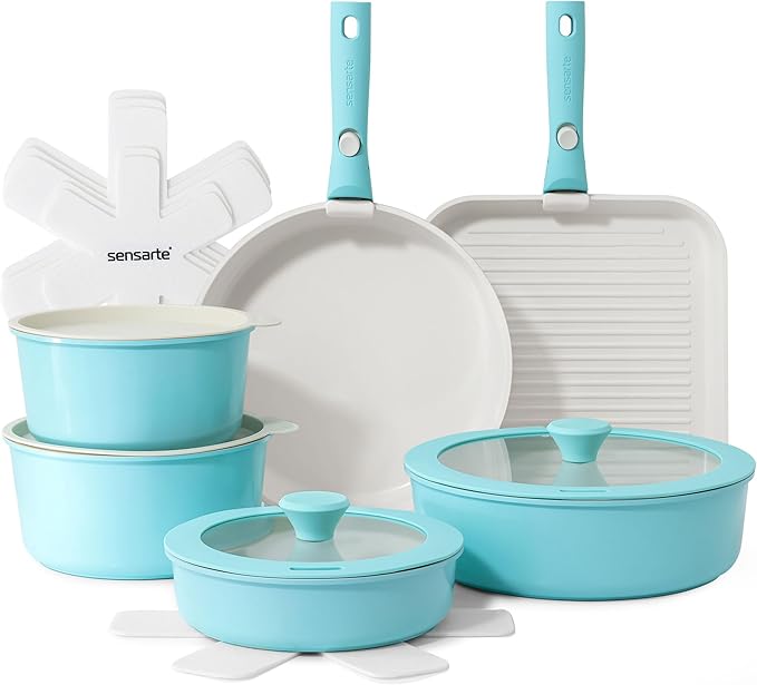 SENSARTE 17 Piece Ceramic Pots and Pans Set, Nonstick Detachable Handle Cookware by SENSARTE