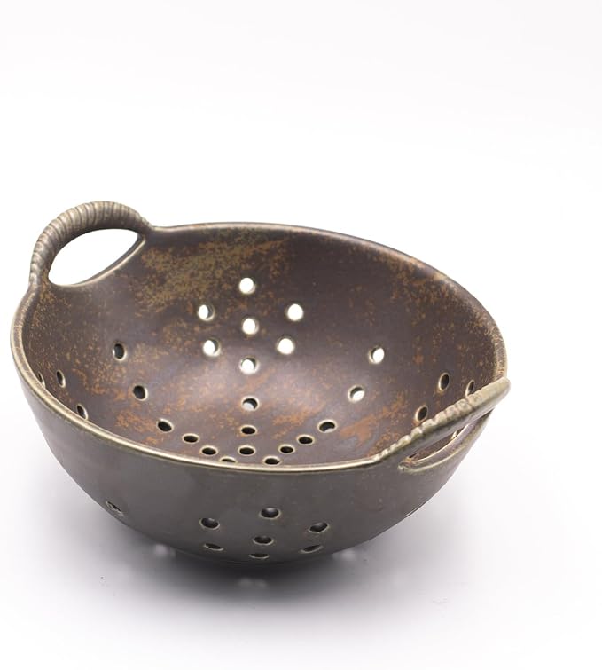 8" Ceramic Berry Colander with Handles, Reactive Glaze Fruit Washing Bowl - Image 5