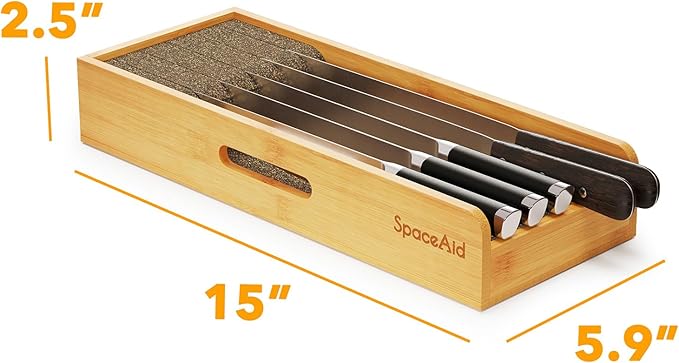 SpaceAid Knife Drawer Organizer Bamboo Insert Dock, Kitchen Steak Knives Holder - Image 5