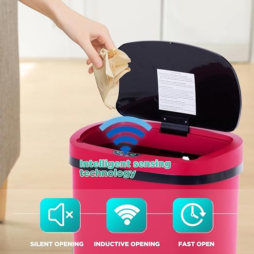 PayLessHere | 13 Gallon Plastic Trash Can | Red | Automatic Touchless Lid - Image 2