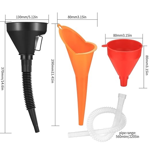 3 Pcs Automotive Funnels Set, Wide Mouth Fuel Funnels, Plastic Long Neck Oil - Image 2