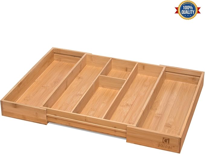 guiogc Bamboo Silverware Organizer, Expandable Kitchen Drawer Organizer and - Image 5