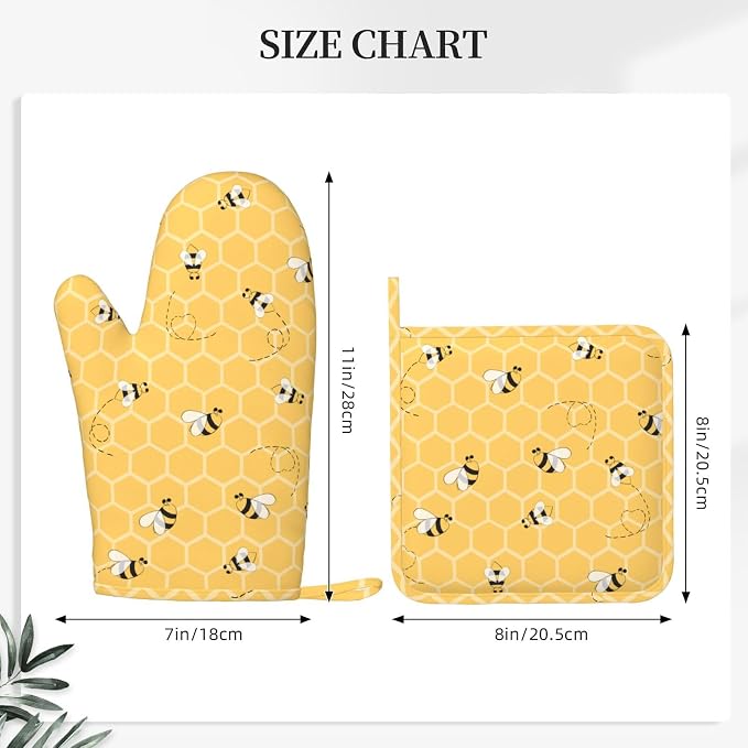 Yellow Honey Honeycomb Cute Bee Oven Mitts And Pot Holders Set Of 4 Silicone - Image 3