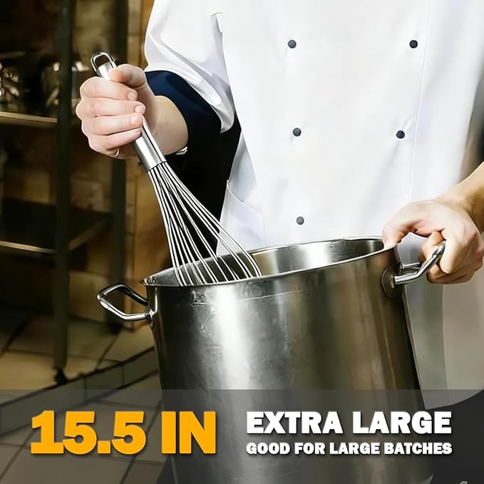18/10 Stainless Steel Large Whisk Set of 2, 15.5 inch Heavy Duty Long Whisk and - Image 2