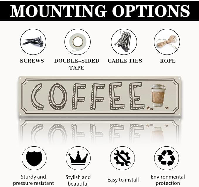 Vintage Coffee Sign Decor, Retro Metal Tin Sign, Home Kitchen Wall Decor - Image 3