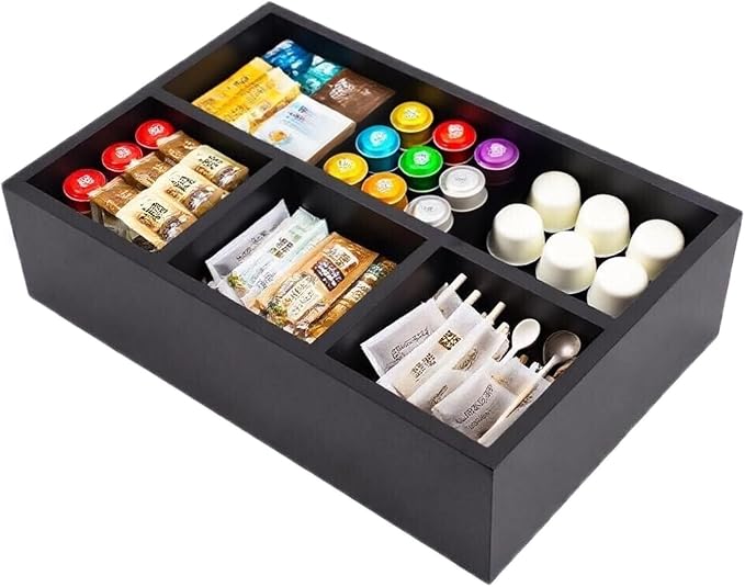 Tea Bag Organizer Wood Black, 4 Compartments Tea Bag Holder, Large Capacity - Image 3