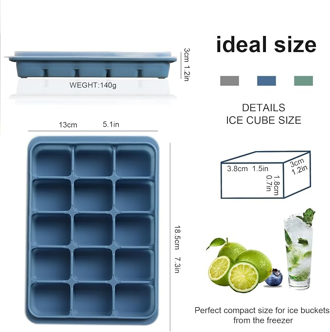 Ice Cube Trays Set of 3, Easy Release 15 Flexible Silicone Ice Cube Molds - Image 5