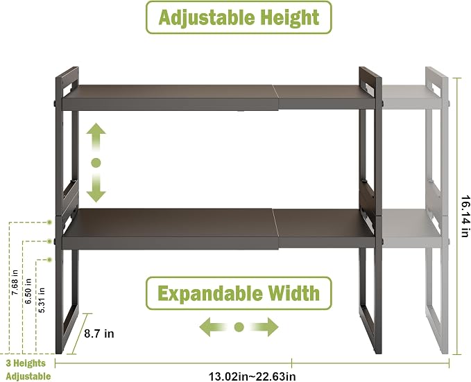 DOLALIKE Expandable Kitchen Countertop Organizer, Stackable Cabinet Shelf - Image 2