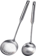 Soup Ladle and Slotted Spoon Set of 2, Metal 316 Stainless Steel Kitchen Ladles by EJOEXQU
