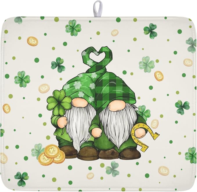 St Patrick's Day Gnome Dish Drying Mat by Anyako
