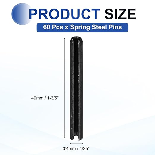 MECCANIXITY 60Pcs Slotted Split Roll Pins 4/25 Inch Dia. 1-3/5 Inch Length 65Mn - Image 2