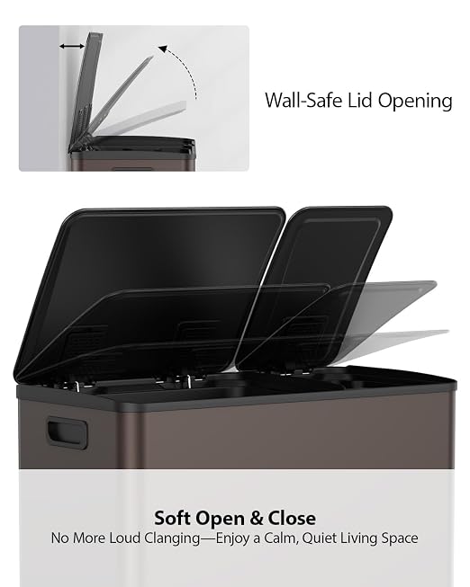 Lovewind Double Trash Can Kitchen, 13+5.5 Gallon Stainless Steel Dual Trash and - Image 4