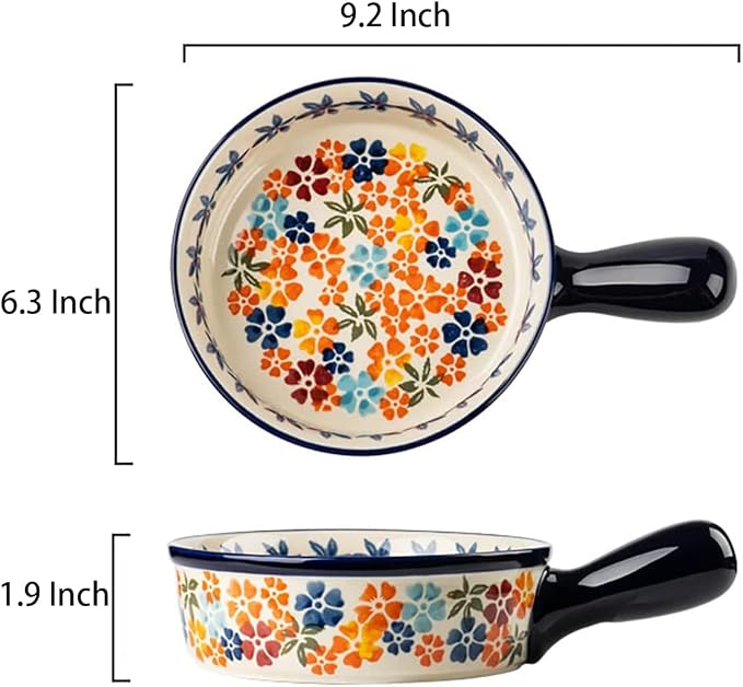 Colorful Cherry Blossom Flowers Vintage Style Ceramic Bakeware Dish Casserole - Image 2