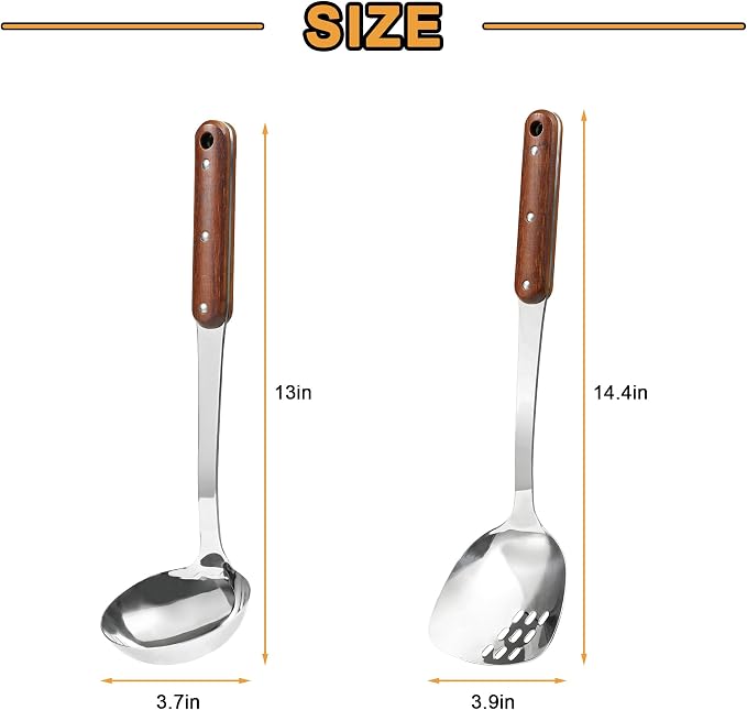FJNATINH Stainless Steel Wok Spatula and Ladle Tool, Mirror Polished Cooking - Image 3