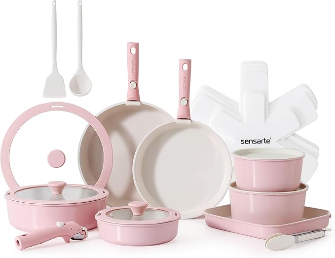 SENSARTE 24 Piece Ceramic Pots and Pans Set, Nonstick Detachable Handle Cookware by SENSARTE