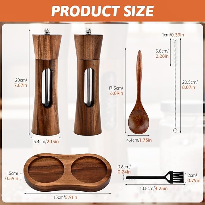 2Pack Wooden Salt and Pepper Grinder Set, 8-Inch Refillable Manual Salt and - Image 3
