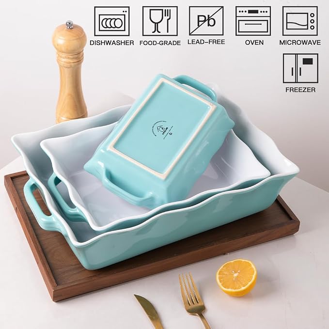 Sweejar Casserole Dishes for Oven, Ceramic Bakeware Set of 3, Rectangular - Image 5