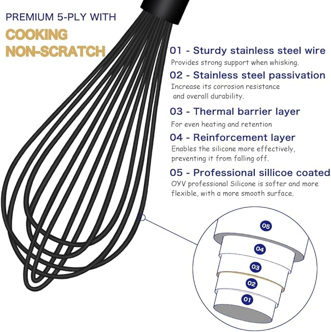 OYV Dishwasher Safe Silicone Whisk, Sealed Waterproof Design Set of 3, - Image 3