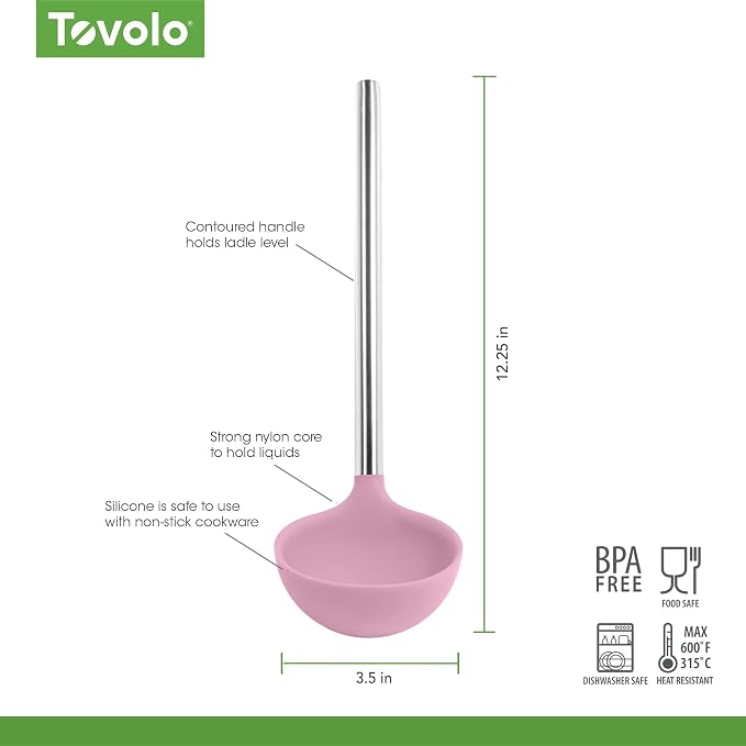 Tovolo Silicone Ladle with Stainless Steel Handle Pink Sorbet Soup Ladle Large - Image 4