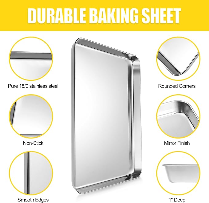Terlulu Baking Sheet, Cookie Sheet, Stainless Steel Baking Pan, 2 Piece-17.3''x - Image 3