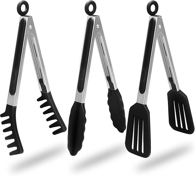 HST Tongs for Cooking with Silicone Tips, Non Stick Kitchen Tongs with Silicone by HST