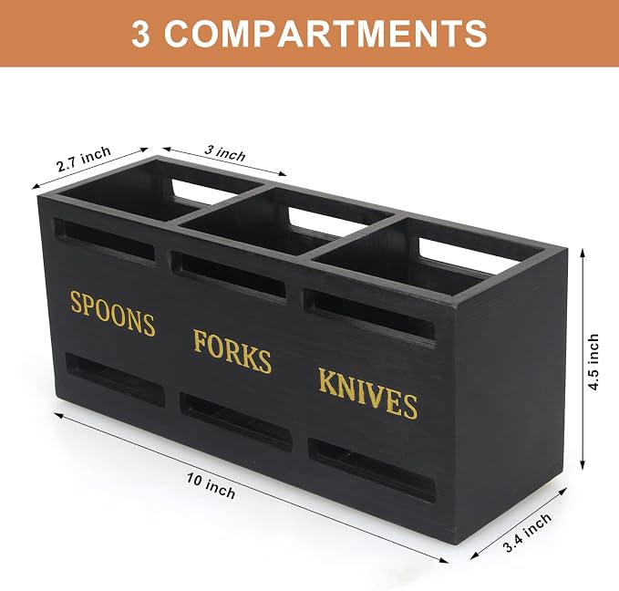 Ayiaren Wooden Cutlery Silverware Holder Flatware Utensil Caddy Black Utensil - Image 7
