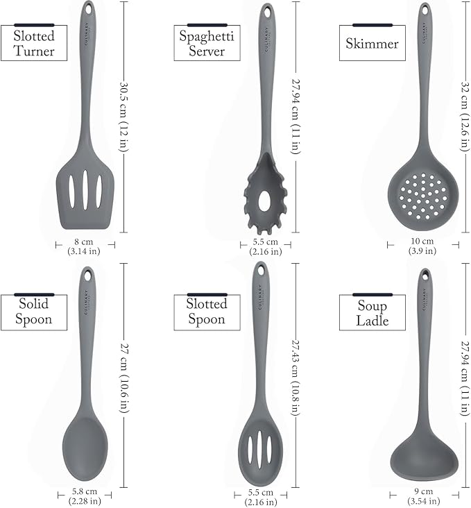 Culinary Couture Grey Silicone Kitchen Utensils Set of 6, Non-Stick - Image 3