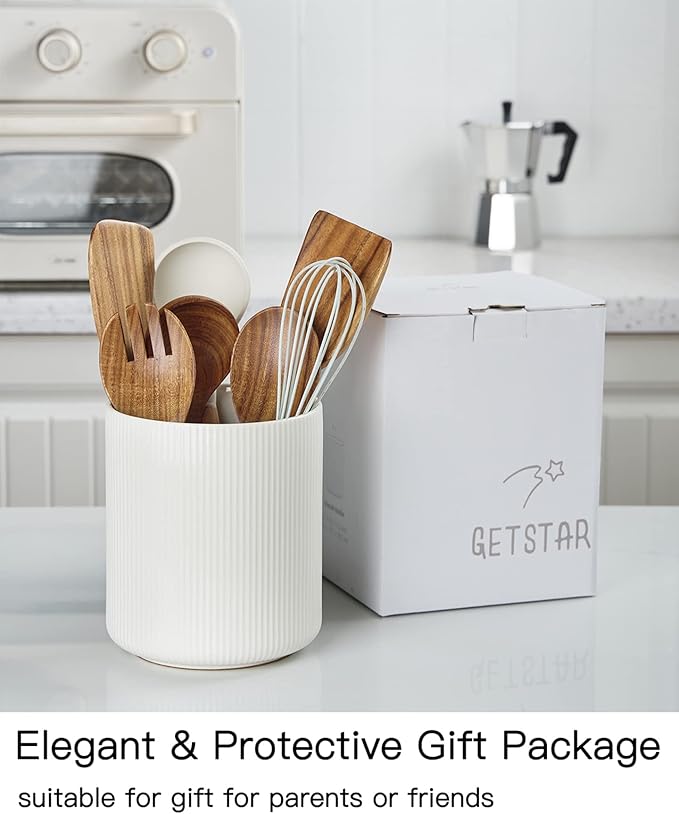 getstar Large Kitchen Utensil Holder, 7.2" Vintage Ceramic Utensils Crocks - Image 6