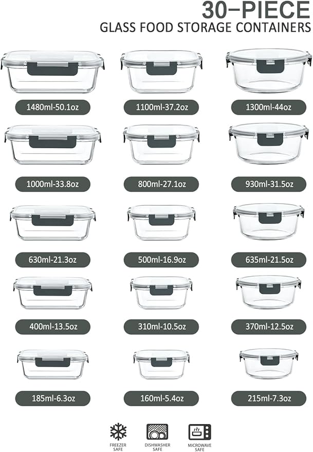 M MCIRCO 30 Pieces Glass Food Storage Containers - Image 2