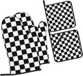 Checkered Black and White Plaid Oven Mitts and Pot Holders Set of 4, Heat by Unknown